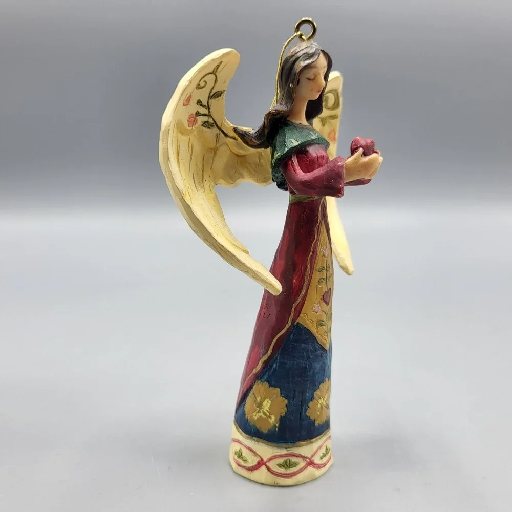 Vintage Resin Angel Ornament Figure Christmas Holiday Red Heart Folk Art